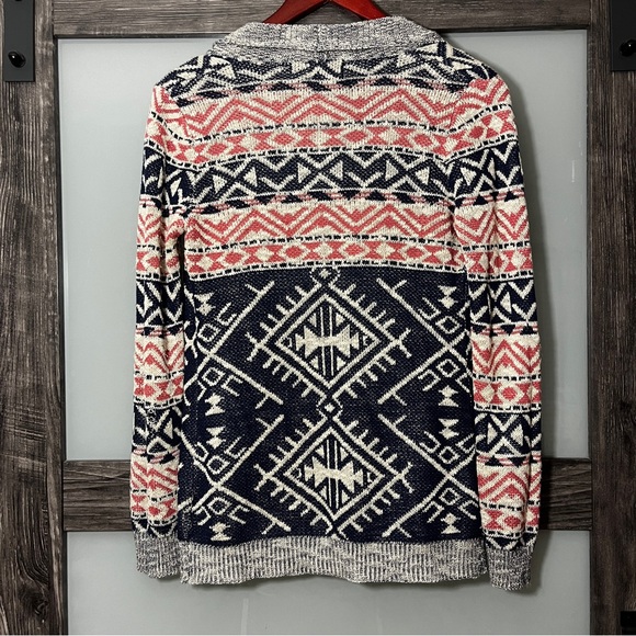 Hippie Rose Aztec Southwestern Long Line Open Front Cardigan Women's Medium - Picture 1 of 5